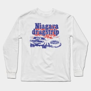 Vintage Niagara Dragstrip - Distressed burnout look - Blue print Long Sleeve T-Shirt